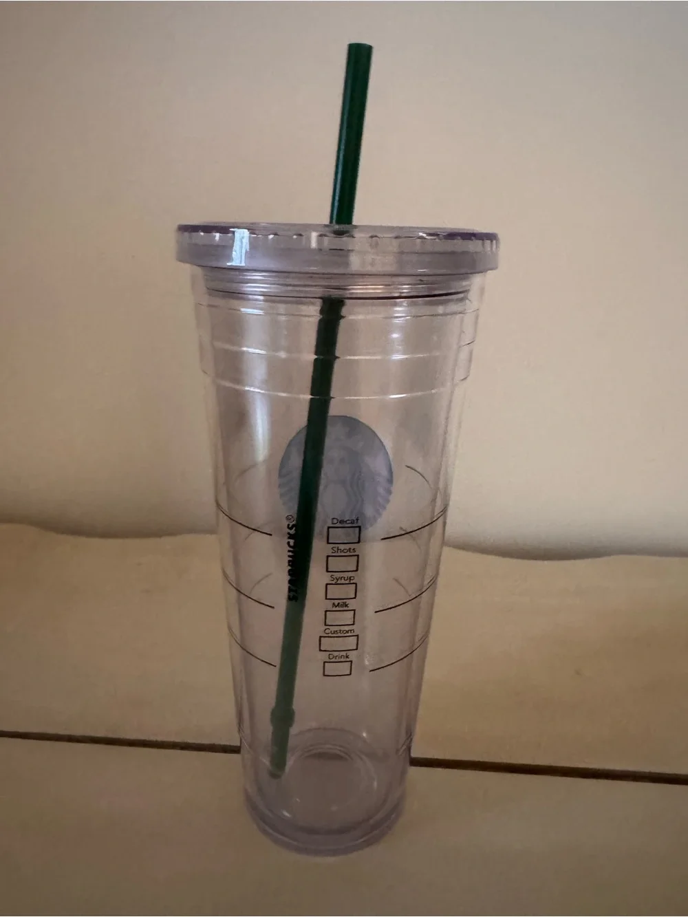 Starbucks Clear Tumbler with Green Logo and Dark Green Straw